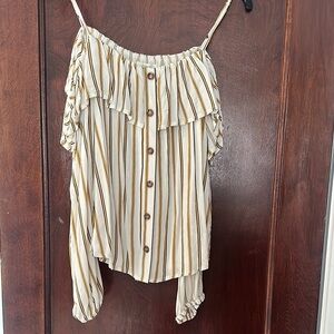 Maurices Cream Asymmetrical Ruffled Blouse